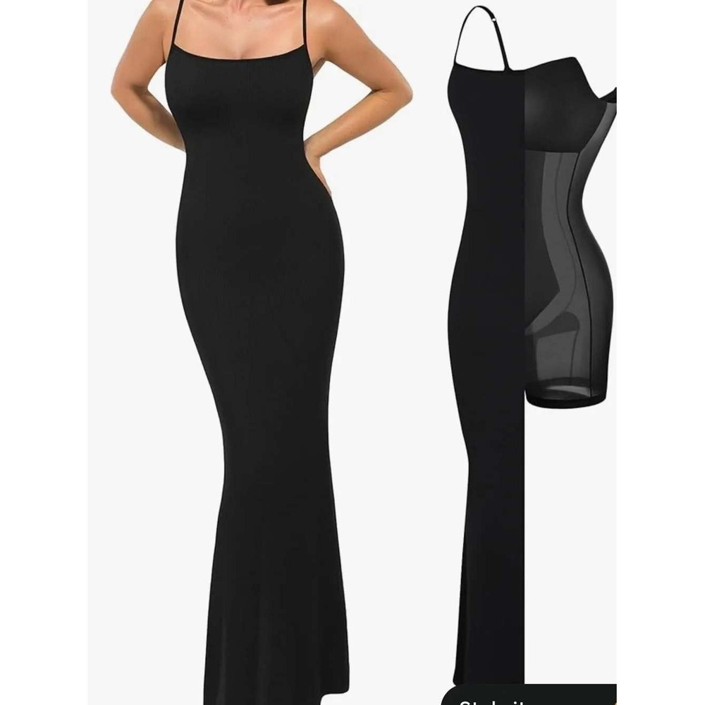 NEW Popilush Ribbed Knit Shaper Bodycon Maxi Dress Womens XS Black